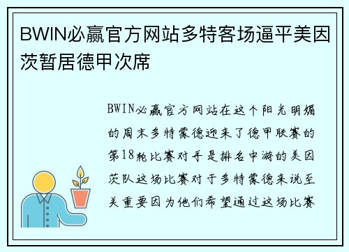 BWIN必赢官方网站多特客场逼平美因茨暂居德甲次席